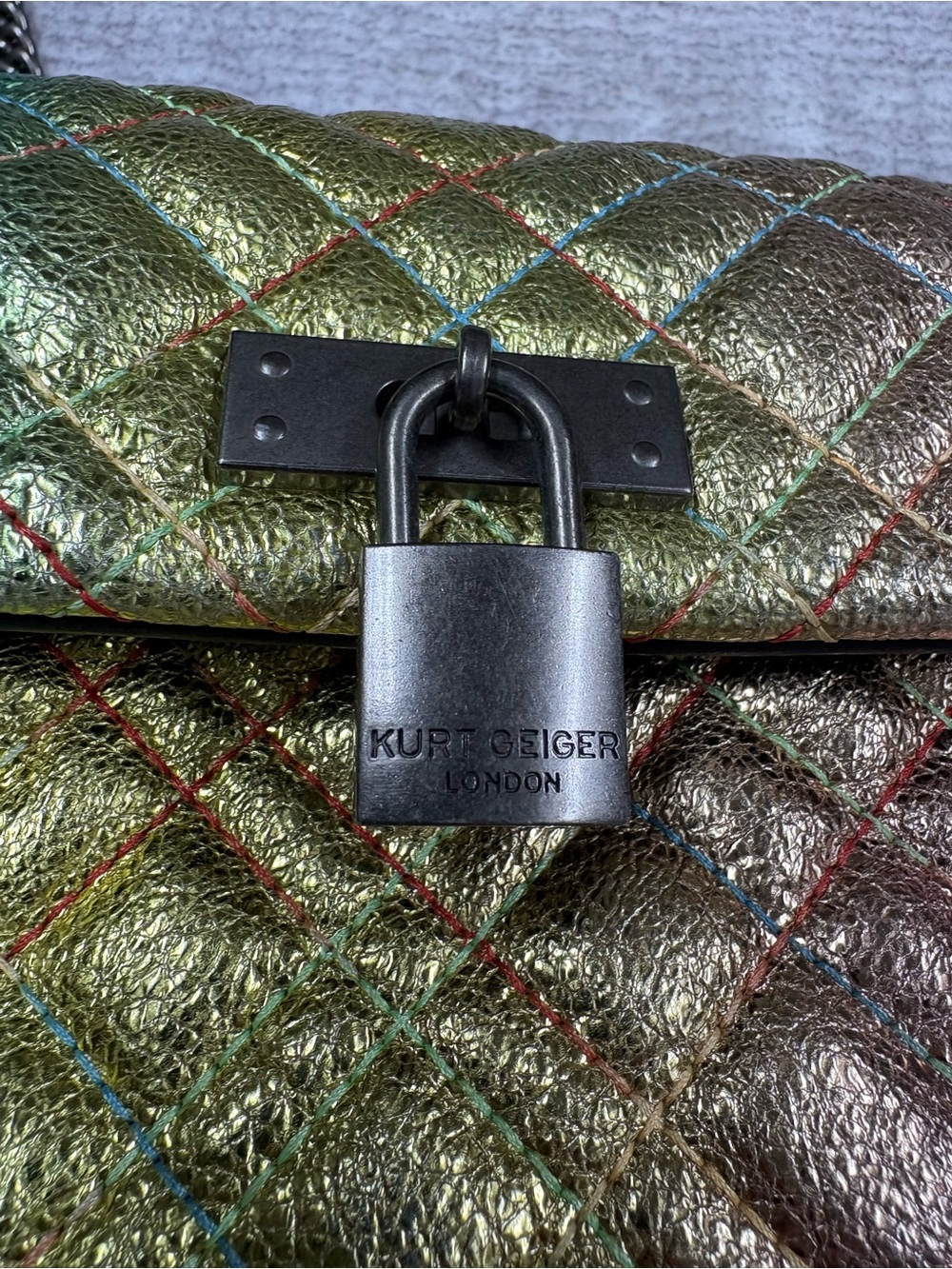 Kurt Geiger London Brixton Lock Flap Shoulder Bag Rainbow Metallic Ombré Y2K - Picture 9 of 15